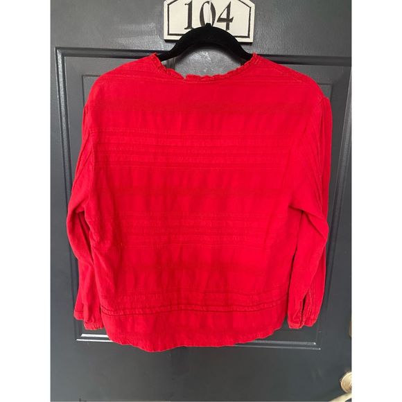 Loup Anthropologie Red Windowpane Button Blouse, 100% Cotton Top, Size Medium - Picture 5 of 7